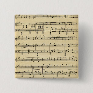 Antiek vel muziek vierkante button 5,1 cm