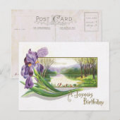 Antiek Verjaardag Post Kaart-Paarse Iris Flower Briefkaart (Voorkant / Achterkant)