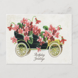 Antiek Verjaardag Post Kaart-Roze Violet Antiek Au Briefkaart