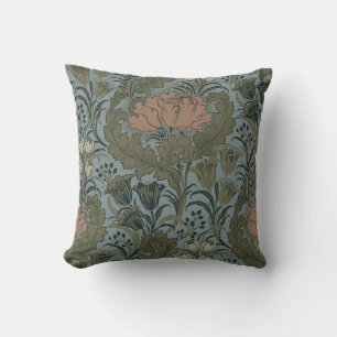 Antiek Victoriaans Bloemmotief Salie Terracotta Kussen