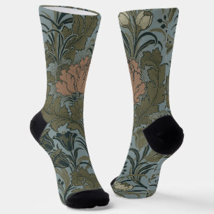 Antiek Victoriaans Bloemmotief Salie Terracotta Sokken