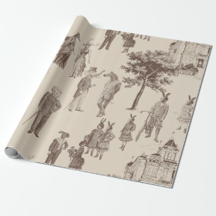 antiek Victoriaans Dieren Bruin Beige Toile Cadeaupapier