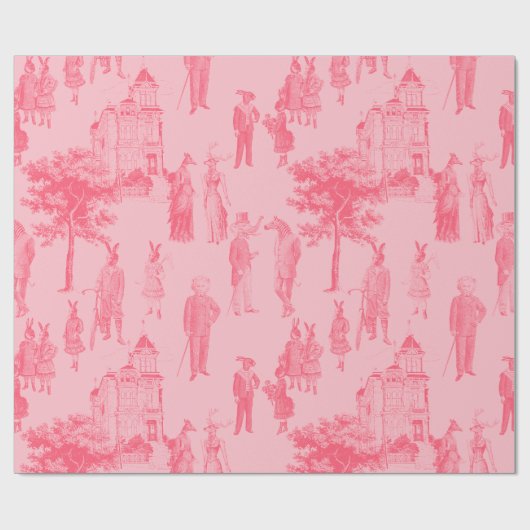 antiek Victoriaans Dieren Pastel Roze Toile Cadeaupapier (Vlak)