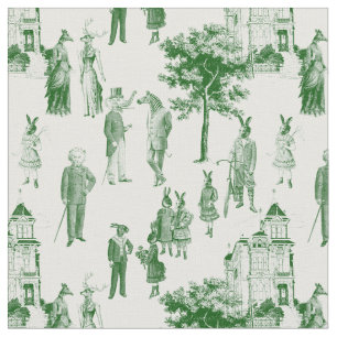 antiek Victoriaans Dieren Toile Green Stof