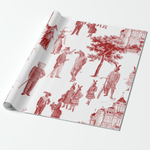 antiek Victoriaans dierentoilet antropomorf rood Cadeaupapier