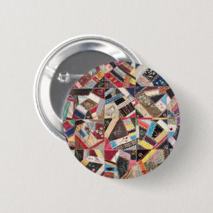 Antiek, Victoriaans-Era, Crazy Quilt Ronde Button 5,7 Cm