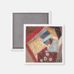 Antiek, Victoriaans-Era Crazy Quilt Square Magneet