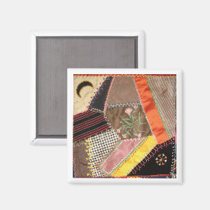 Antiek, Victoriaans-Era Crazy Quilt Square Magneet