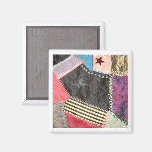 Antiek, Victoriaans-Era Crazy Quilt Vierkant Magneet