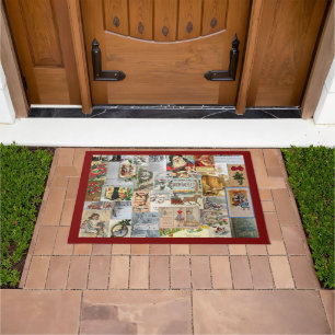 Antiek Victoriaans Kerst Ephemera Collage Art Deurmat