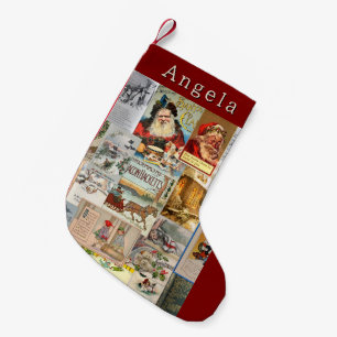 Antiek Victoriaans Kerst Ephemera Collage Art Kleine Kerstsok