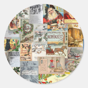Antiek Victoriaans Kerst Ephemera Collage Art Ronde Sticker
