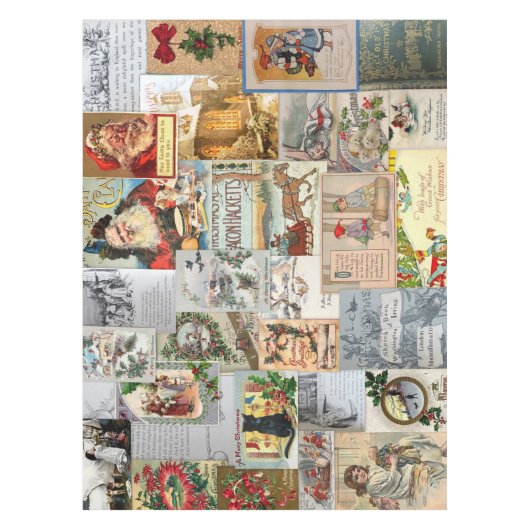 Antiek Victoriaans Kerst Ephemera Collage Art Tafelkleed (Voorkant)