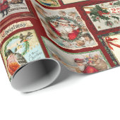 Antiek Victoriaans Kerst Kaart Collage Cadeaupapier (Rol Hoek)