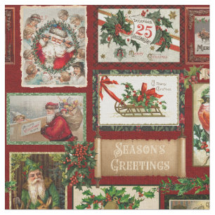 Antiek Victoriaans Kerst Kaart Collage Stof