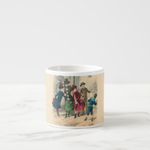 Antiek Victoriaans Kinderen Spelen Bal 1880 Winter Espresso Kop
