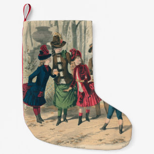 Antiek Victoriaans Kinderen Spelen Bal 1880 Winter Kleine Kerstsok