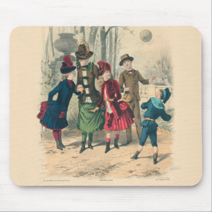 Antiek Victoriaans Kinderen Spelen Bal 1880 Winter Muismat