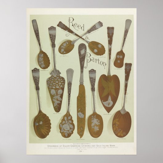 Antiek Victoriaans tijdperk 1884 Silverware Art Poster (Voorkant)