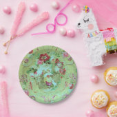 Antiek Victoriaans Toile Rococo Style Sage Green Papieren Bordje (Feest)