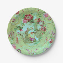 Antiek Victoriaans Toile Rococo Style Sage Green