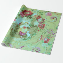 Antiek Victoriaans Toile Sage Groene Decoupage