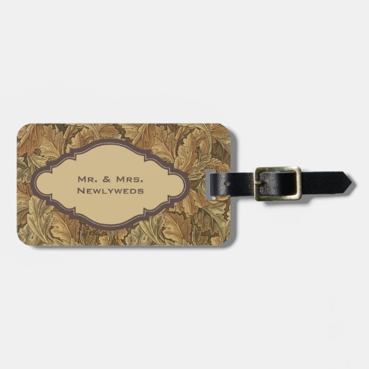 Antiek Victoriaans Warm Autumn Leaves Wedding Bagagelabel (Voorkant horizontaal)