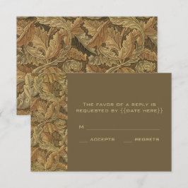 Antiek Victoriaans Warm Autumn Leaves Wedding RSVP Kaartje