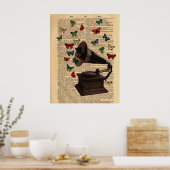 Antiek Victrola Butterflies Dictionary Poster (Keuken)