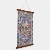 Antiek Vies Blauw Fuchsia Noodlijdend Perzisch Hangend Wandkleed (Gebogen)