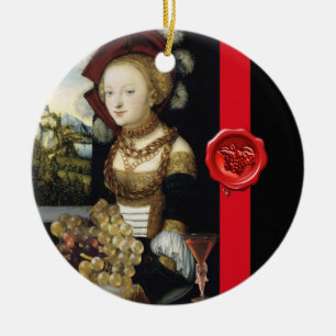 ANTIEK VINEYARD DRUIVEN EN WIJN, RODE WAXZETELS KERAMISCH ORNAMENT