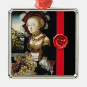 ANTIEK VINEYARD DRUIVEN EN WIJN, RODE WAXZETELS METALEN ORNAMENT