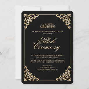 Antiek Vintage Barok Zwart Goud Nikah Ceremonie Kaart