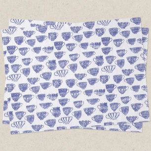 Antiek vintage blauwe theekop aquarel tissuepapier