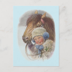 Antiek Vintage Het Briefkaart van de winterpaarden