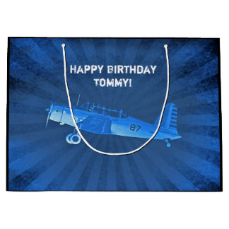 Antiek vliegtuig CUSTOM Retro Blue Groot Cadeauzakje