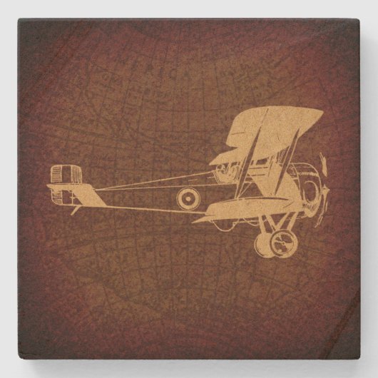 Antiek vliegtuig met vliegtuigconstructie Stenen Onderzetter (Voorkant)