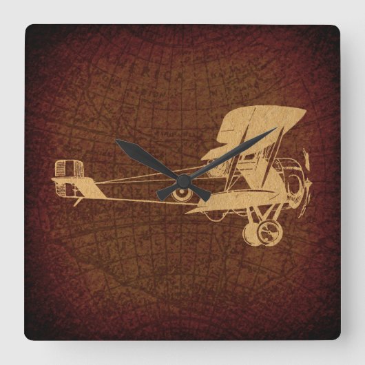 Antiek vliegtuig met vliegtuigconstructie Vierkante Klok (Voorkant)