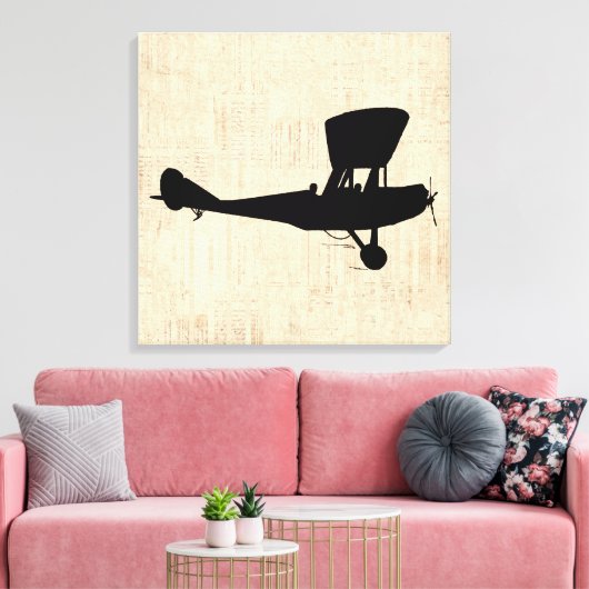 Antiek vliegtuig Silhouette Art Canvas Afdruk (Insitu (Woonkamer))