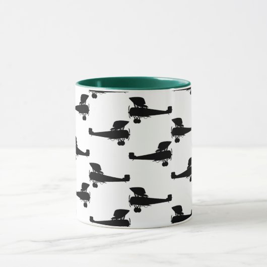 Antiek vliegtuig Silhouettes  vlakke druk Mok (Midden)