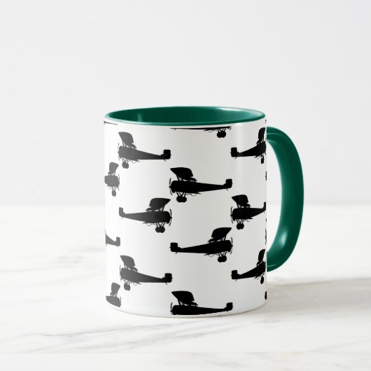 Antiek vliegtuig Silhouettes  vlakke druk Mok (Voorkant rechts)