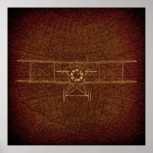  Antiek vliegtuigdiagram  kaart Poster