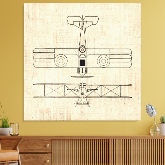 Antiek vliegtuigdiagrammen  vlakken canvas afdruk (Insitu (Woonkamer))