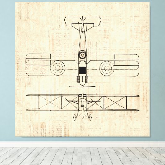 Antiek vliegtuigdiagrammen  vlakken canvas afdruk (Insitu (Houten vloer))