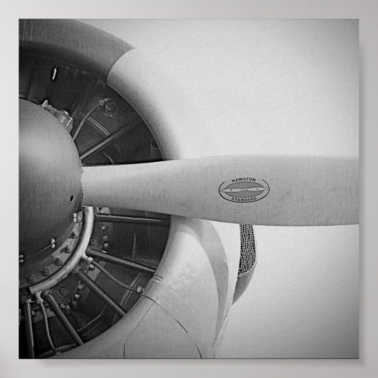 Antiek vliegtuigpropeller zwart-wit poster (Voorkant)