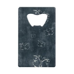 Antiek vlinders op donkerblauw kredietkaart flessenopener