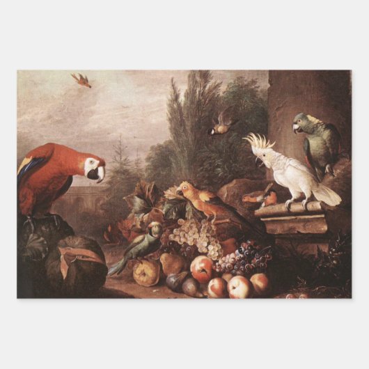 Antiek  Vogels Decoupage Heavy WT 3-Set Inpakpapier Vel (Voorkant)