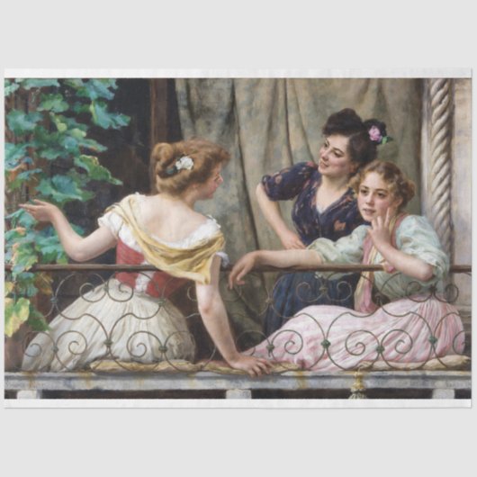  Antiek vrouw scène decoupage Tissuepapier (Voorkant)