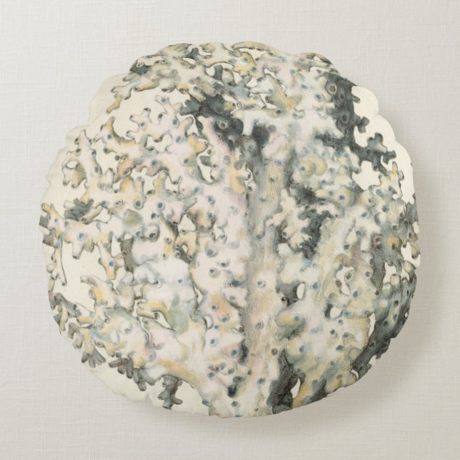 Antiek Waterverf Koraal Rond Kussen (Voorkant)