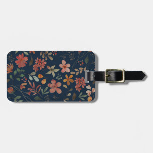 Antiek Waterverf Print Bloemen op Navy Bagagelabel